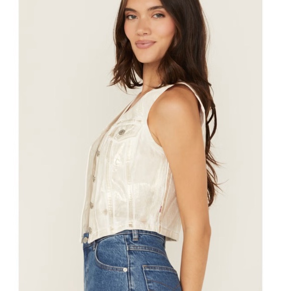 Levi's Pants - Levi's sleeveless cropped metallic Bella Denim Vest size M NWT